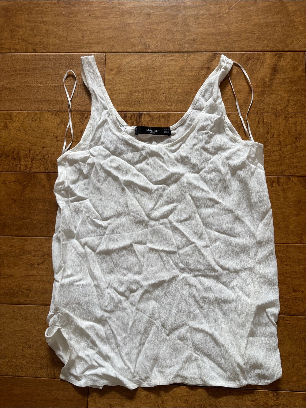 Mango White Textured Scoop Neck Tank Top